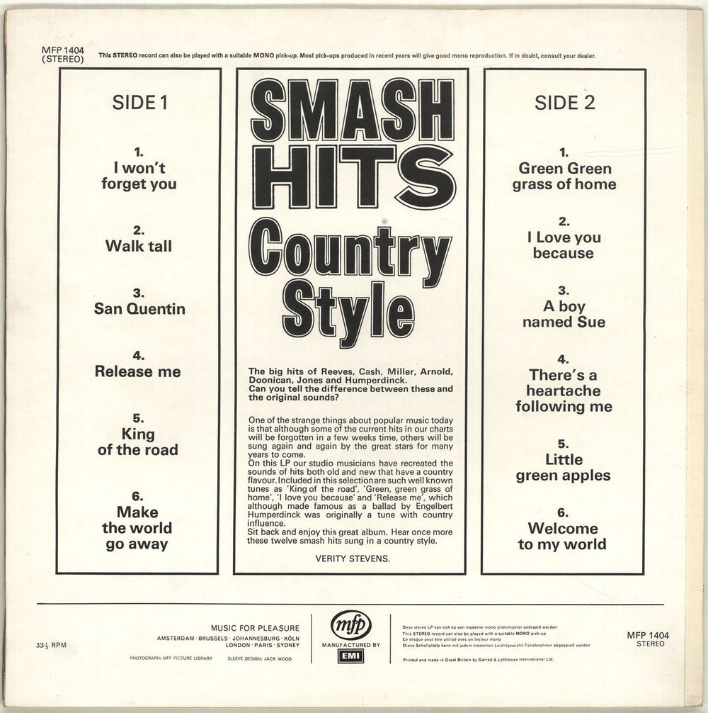 Various-Country Smash Hits Country Style UK vinyl LP album (LP record)