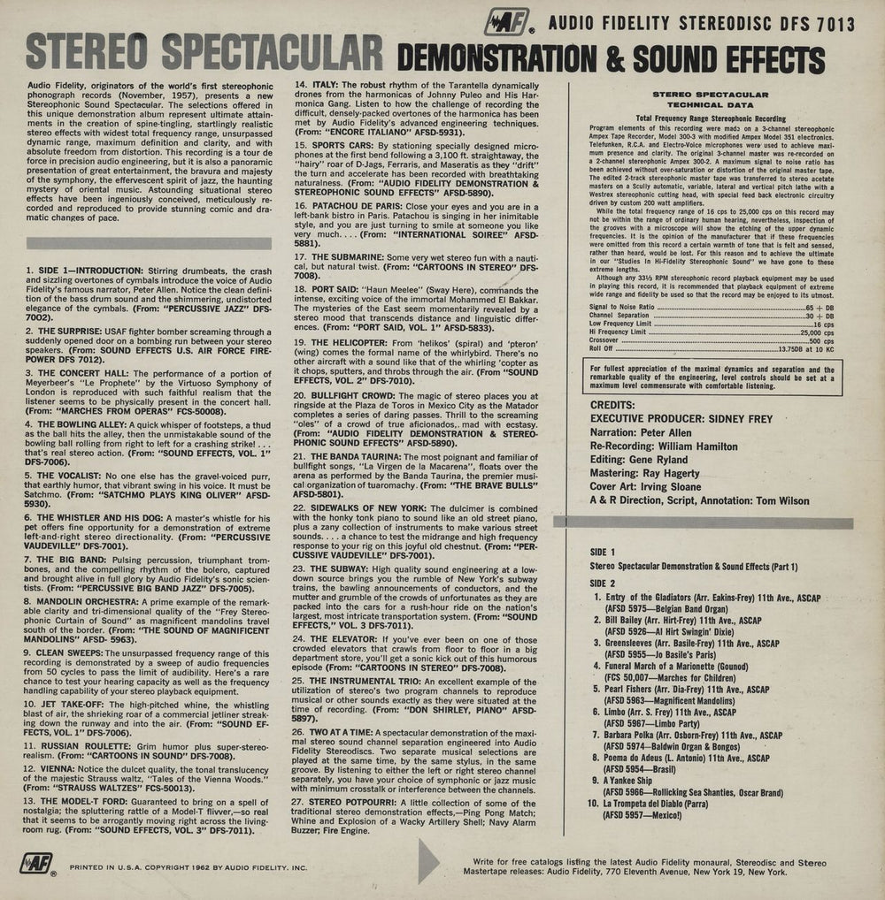 Various-Educational, Informational & Historical Stereo Spectacular: Demonstration & Sound Effects US vinyl LP album (LP record)