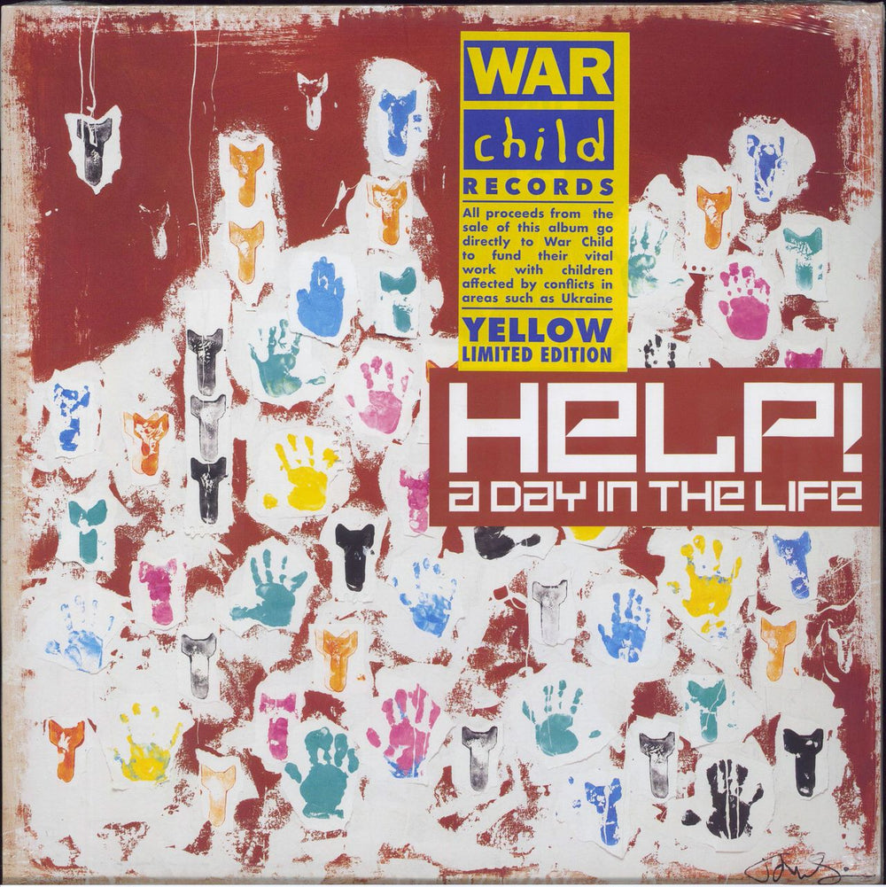 Various-Indie Help! A Day In The Life - Yellow Vinyl - Sealed UK 2-LP vinyl record set (Double LP Album) WARCHILD13LP