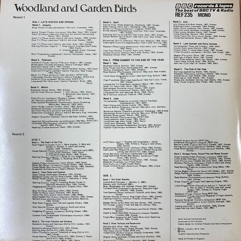 Various-Nature, Birds, Whales & Wildlife Woodland And Garden Birds UK 2-LP vinyl record set (Double LP Album)