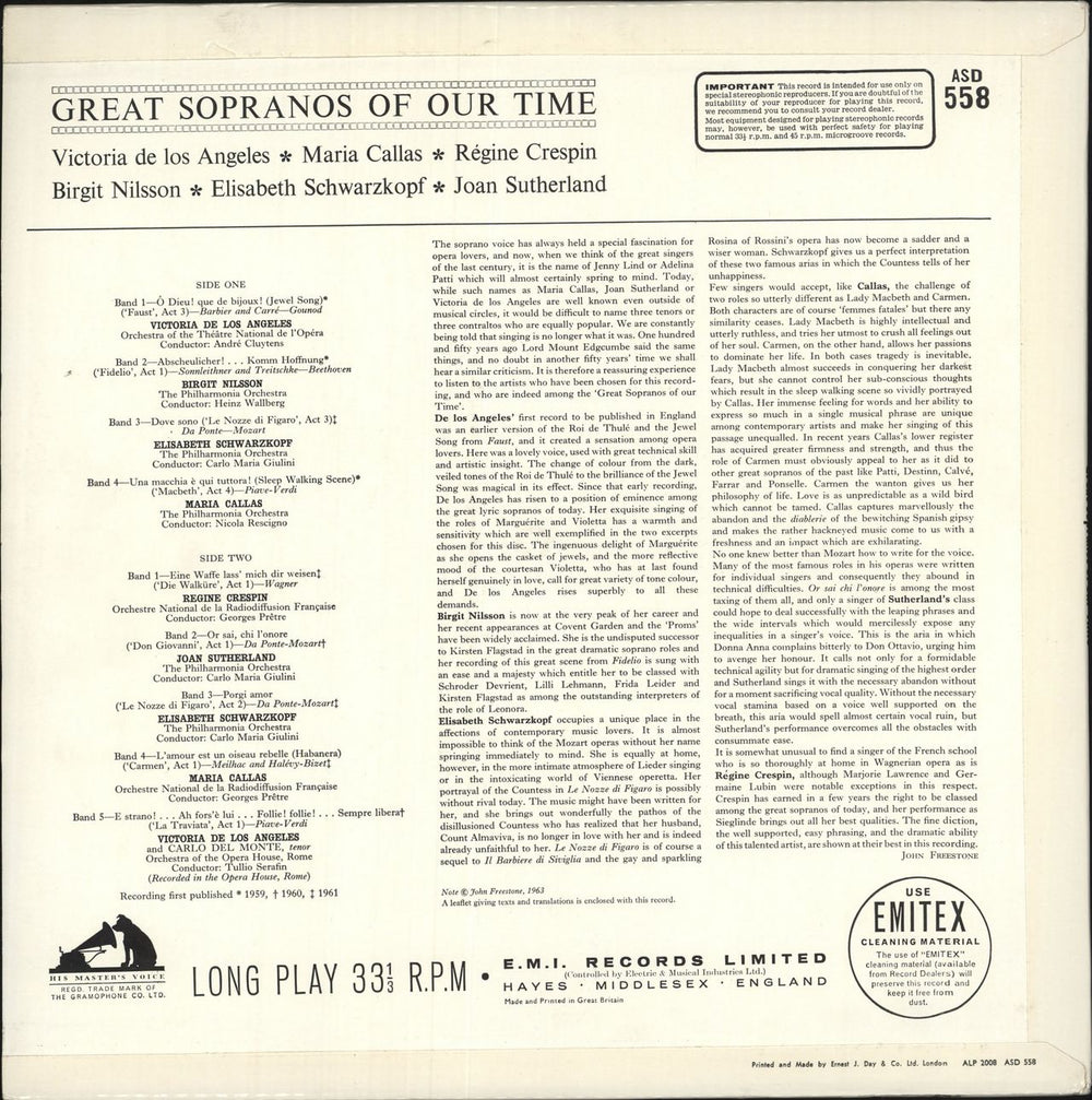 Various-Opera Great Sopranos Of Our Time UK vinyl LP album (LP record)