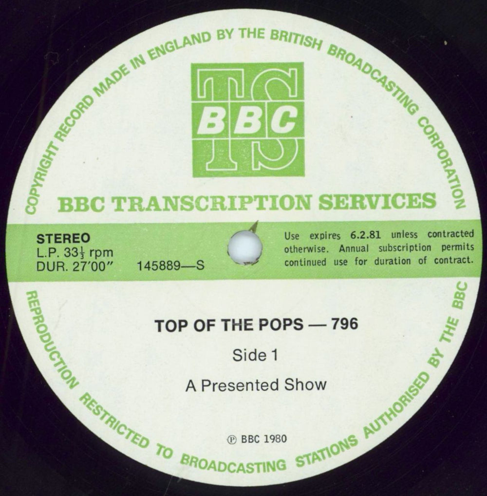 Various-Pop Top Of The Pops 796 UK Promo vinyl LP album (LP record) 145889/90-S