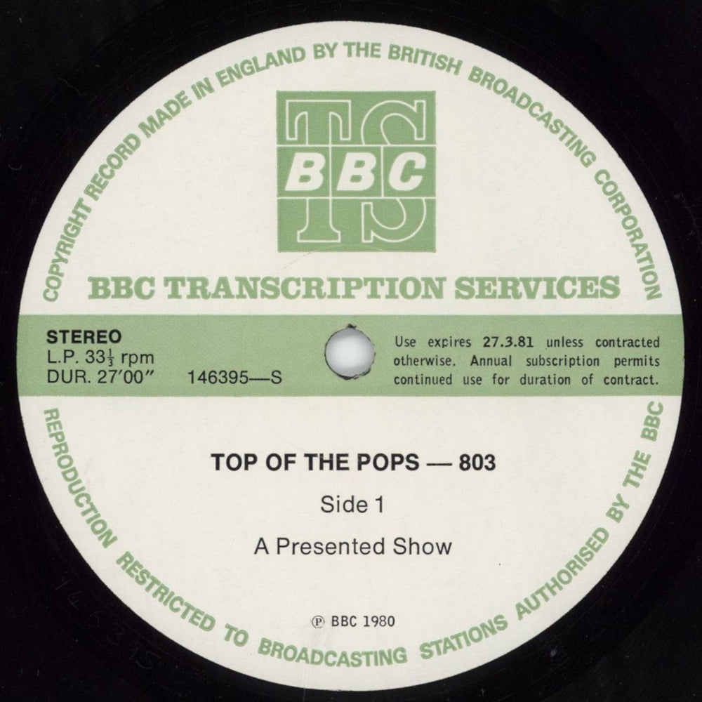 Various-Pop Top Of The Pops 803 UK Promo vinyl LP album (LP record) 146395/96-S