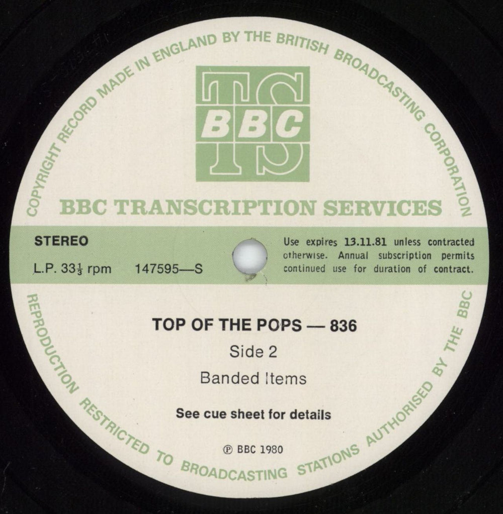 Various-Pop Top Of The Pops 836 UK Promo vinyl LP album (LP record)