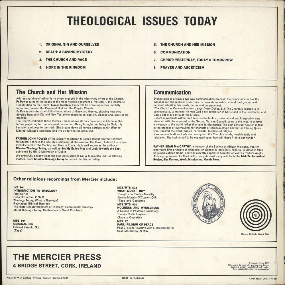 Various-Religious The Church And Her Mission / Communication Irish vinyl LP album (LP record)