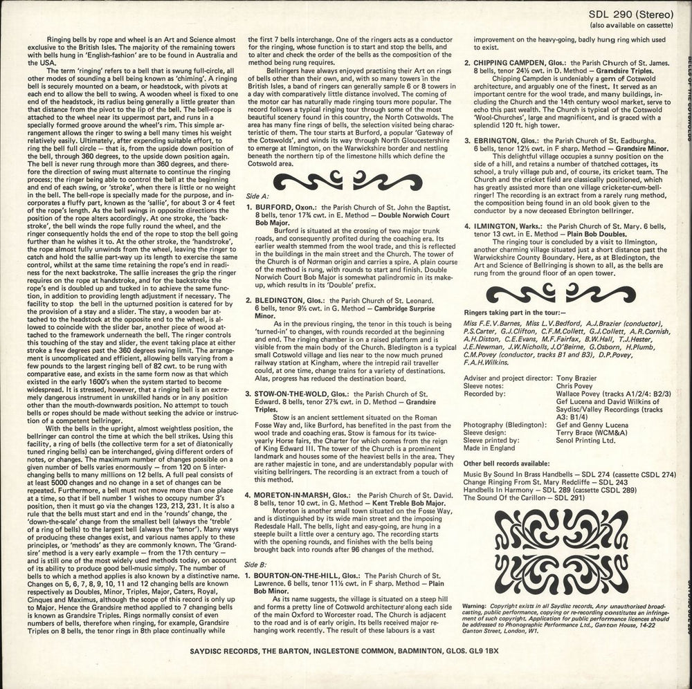 Various-World Music Bells Of The Cotswolds UK vinyl LP album (LP record) VRWLPBE710832