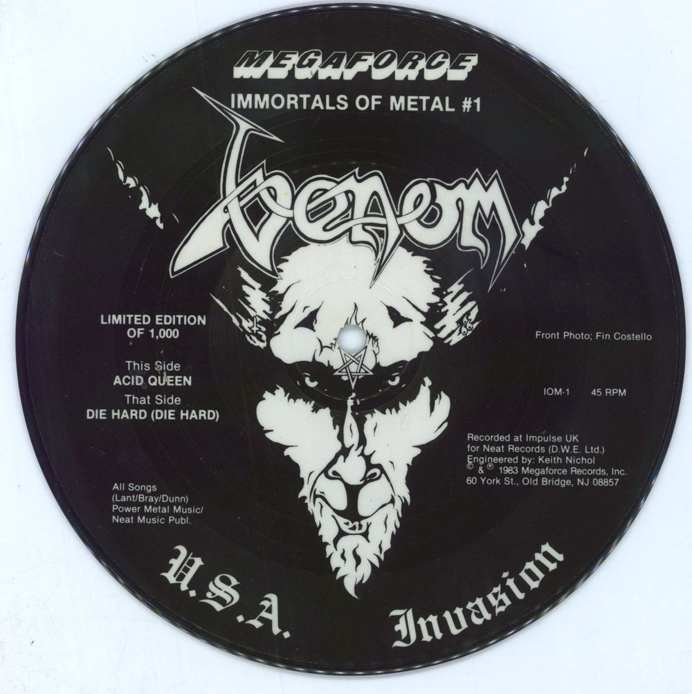 Venom Die Hard US 7" vinyl picture disc (7 inch picture disc single)