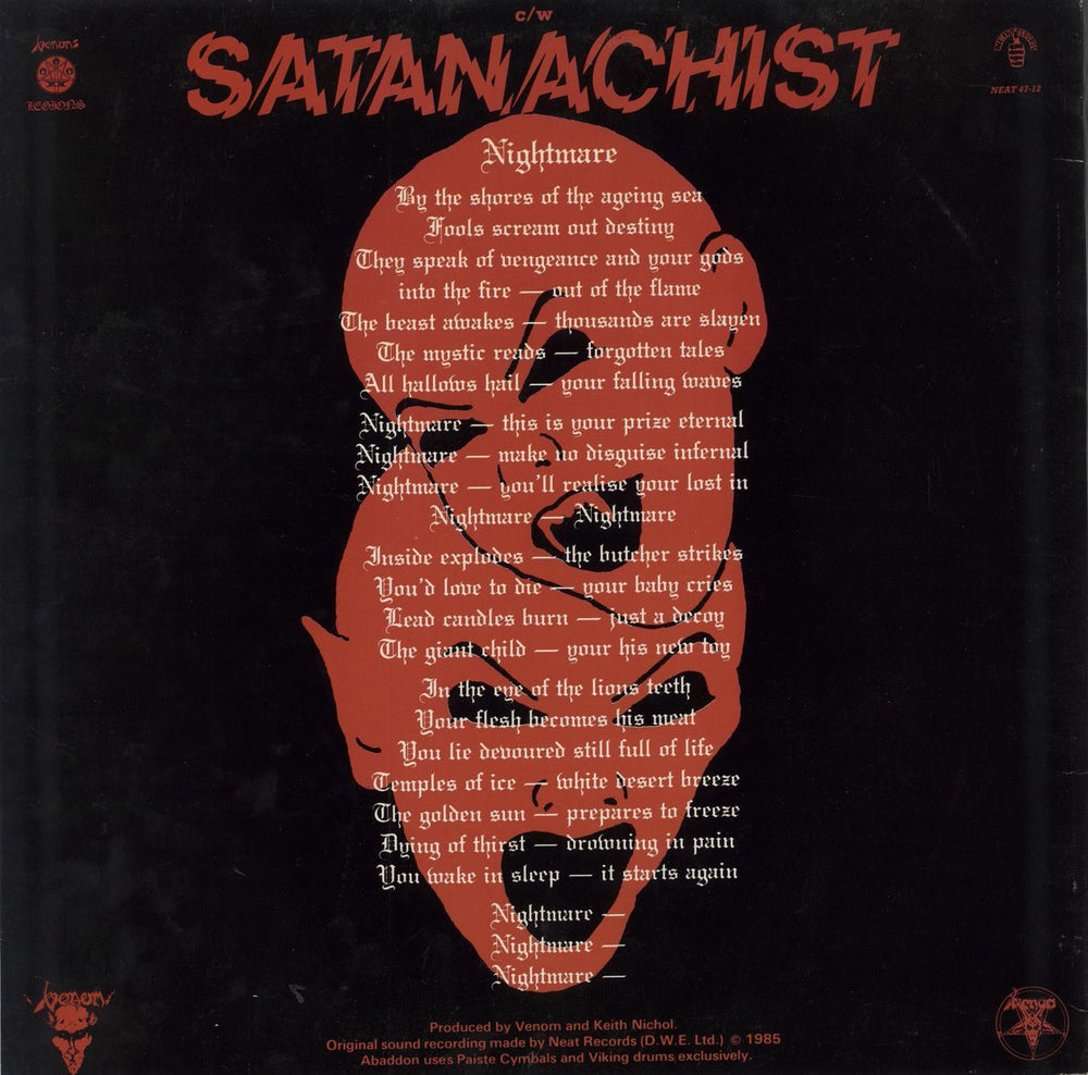 Venom Nightmare - Withdrawn sleeve UK 12" vinyl single (12 inch record / Maxi-single)