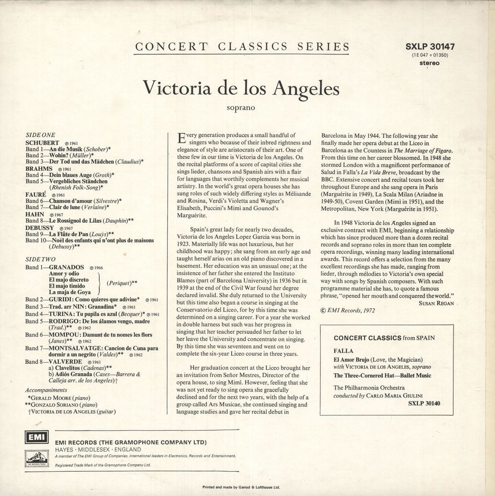 Victoria De Los Angeles Songs UK vinyl LP album (LP record)
