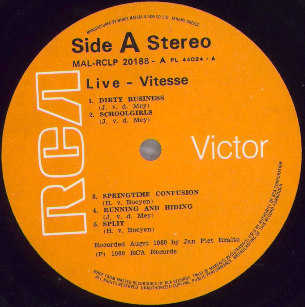 Vitesse Live 1980 Greek vinyl LP album (LP record) WZULPLI824839