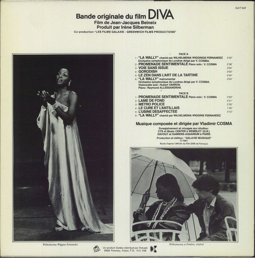 Vladimir Cosma Diva Canadian vinyl LP album (LP record)