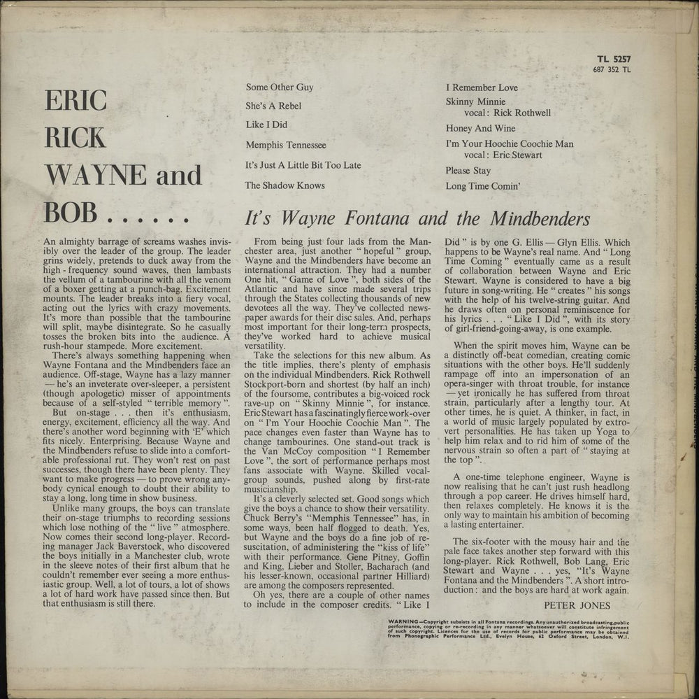 Wayne Fontana And The Mindbenders Eric, Rick, Wayne & Bob - EX UK vinyl LP album (LP record)