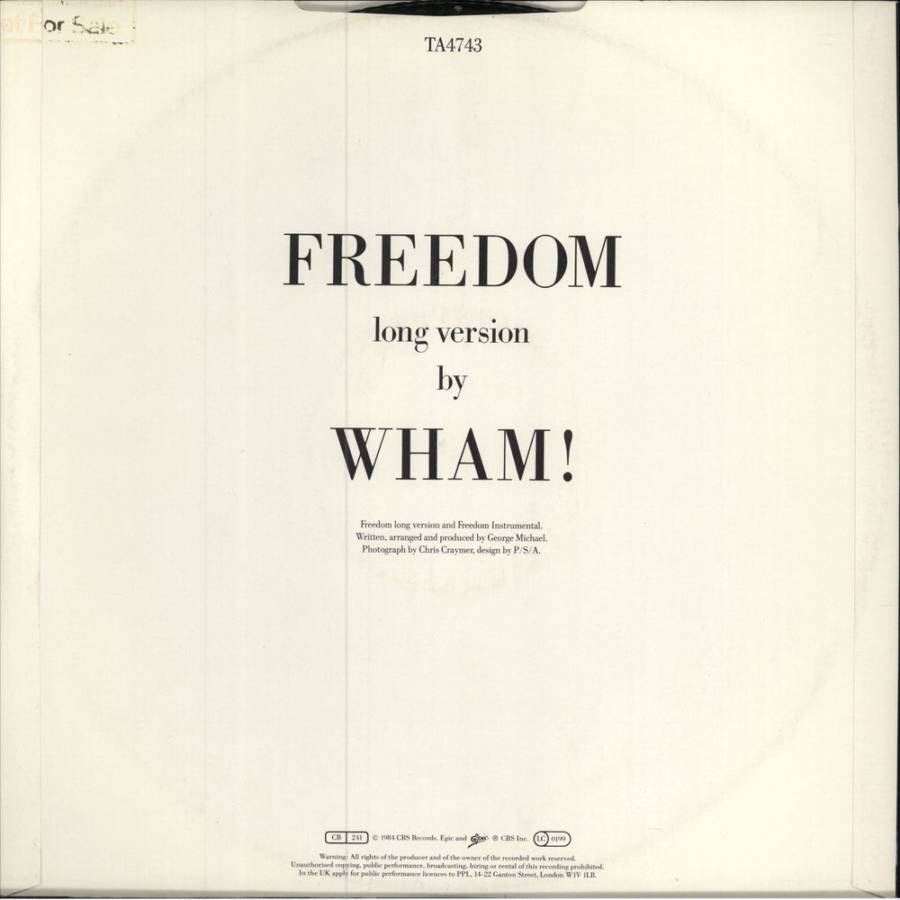 Wham Freedom - Gold Promo Stamped UK Promo 12" vinyl single (12 inch record / Maxi-single)