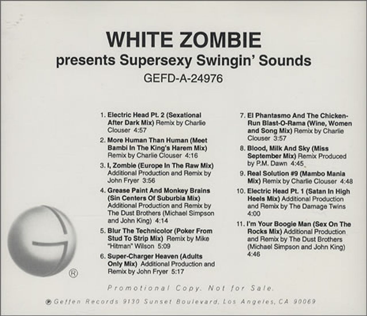White Zombie Presents Supersexy Swingin' Sounds US Promo CD album 