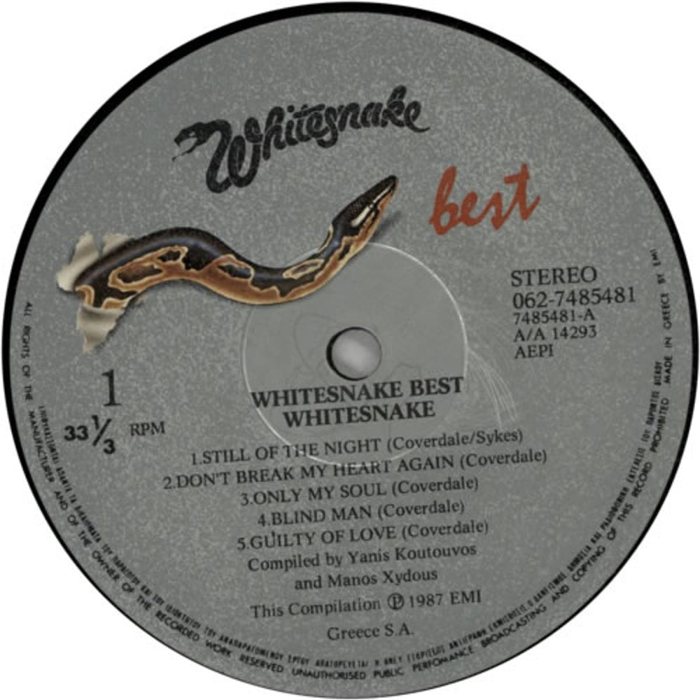 Whitesnake Best Greek vinyl LP album (LP record) WHILPBE49623