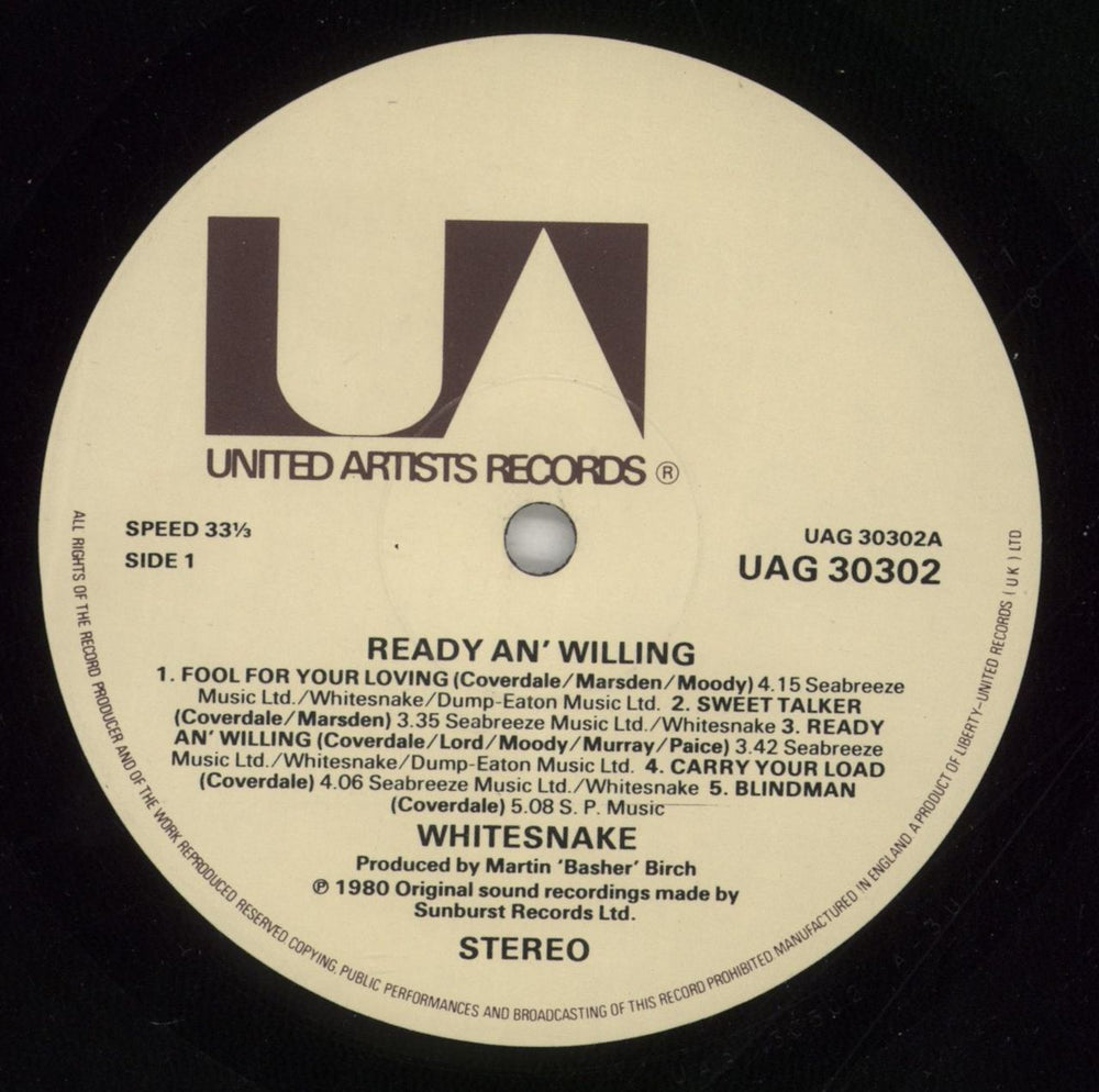 Whitesnake Ready An' Willing + Insert UK vinyl LP album (LP record) WHILPRE733395