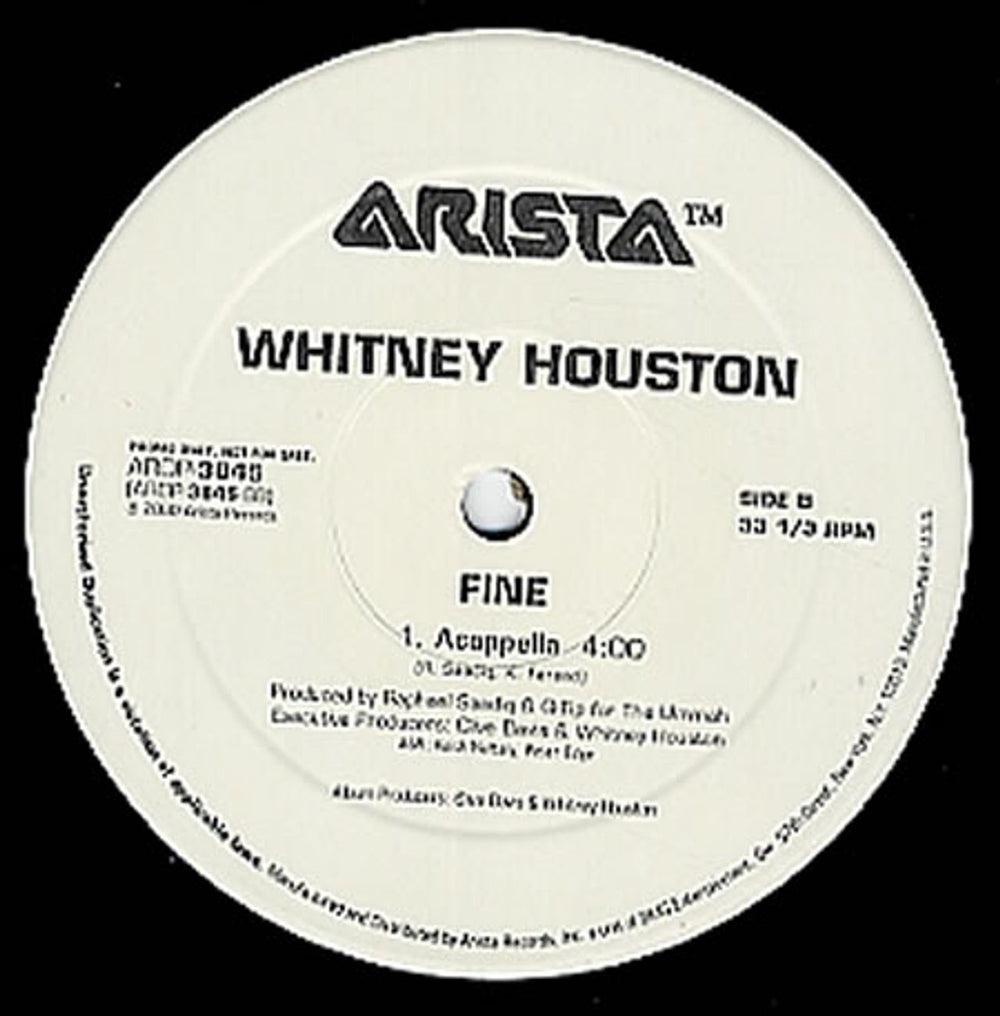 Whitney Houston Fine US Promo 12" vinyl single (12 inch record / Maxi-single) ARDP-3845