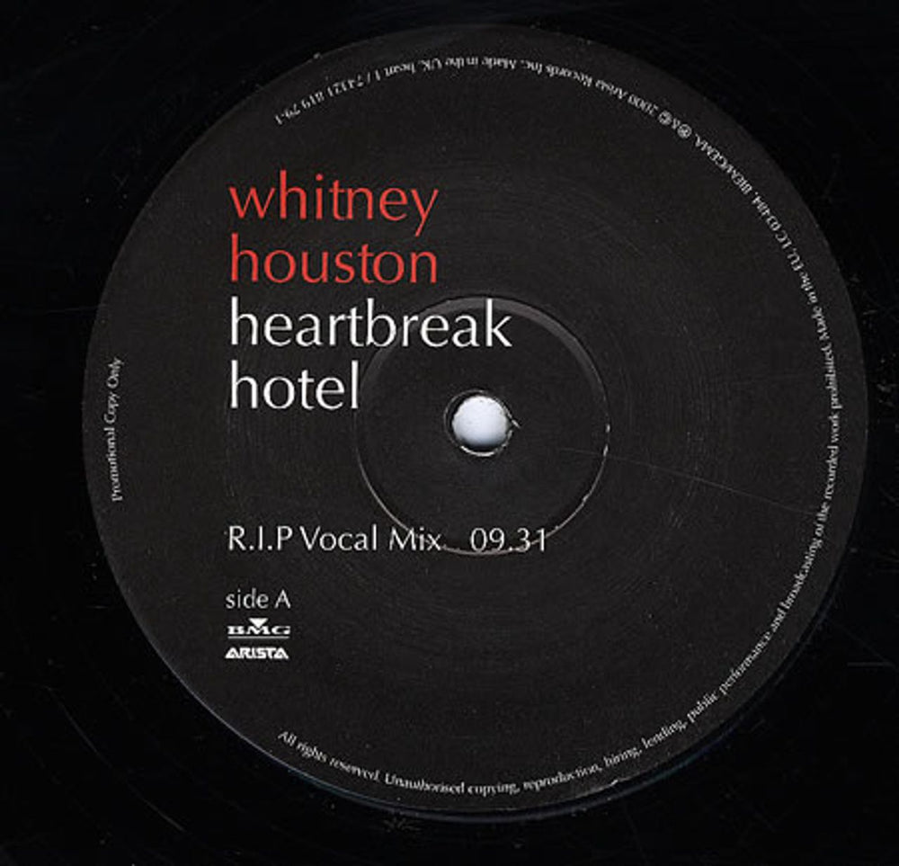 Whitney Houston Heartbreak Hotel UK Promo 12" vinyl single (12 inch record / Maxi-single) HEART1