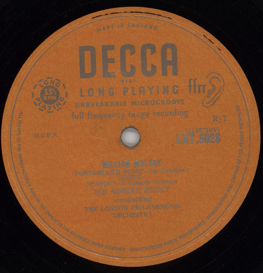 William Walton Portsmouth Point Overture / Siesta / Scapino Overture / The Wise Virgins UK vinyl LP album (LP record) WCFLPPO750619