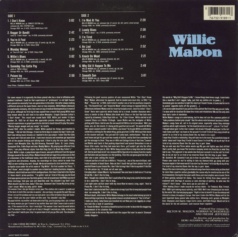 Willie Mabon I'm A Regulator US vinyl LP album (LP record)