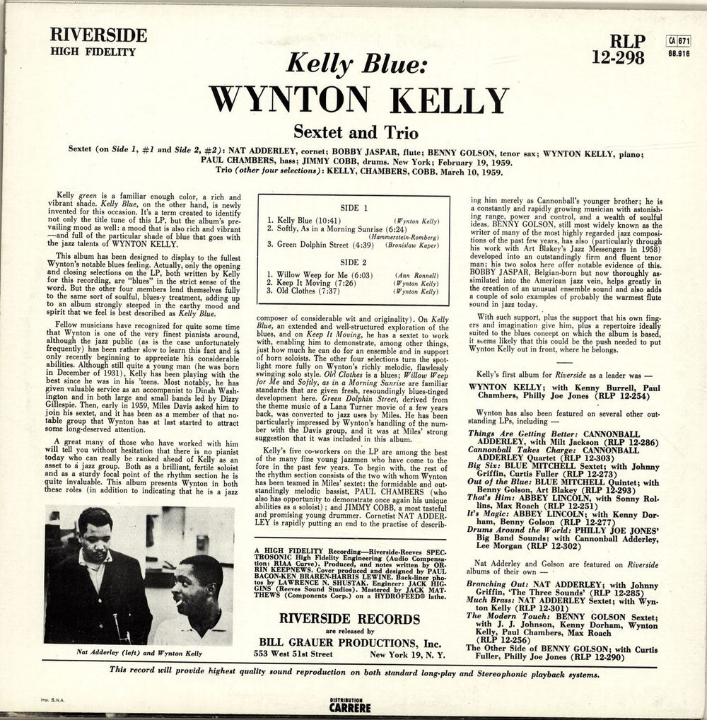 Wynton Kelly Kelly Blue French vinyl LP album (LP record)