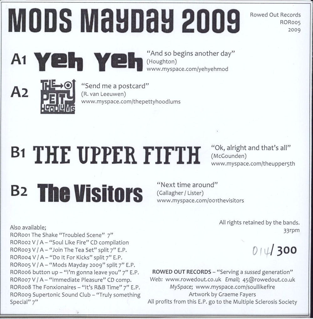 Yeh-Yeh Mods Mayday 2009 - Numbered Sleeve UK 7" vinyl single (7 inch record / 45)