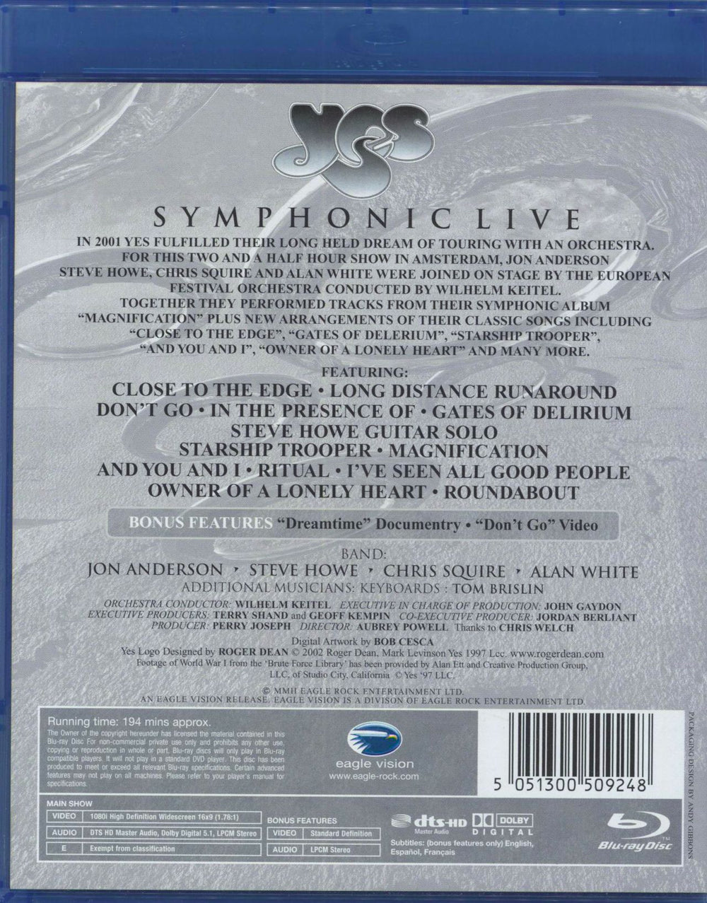 Yes Symphonic Live UK Blu Ray DVD