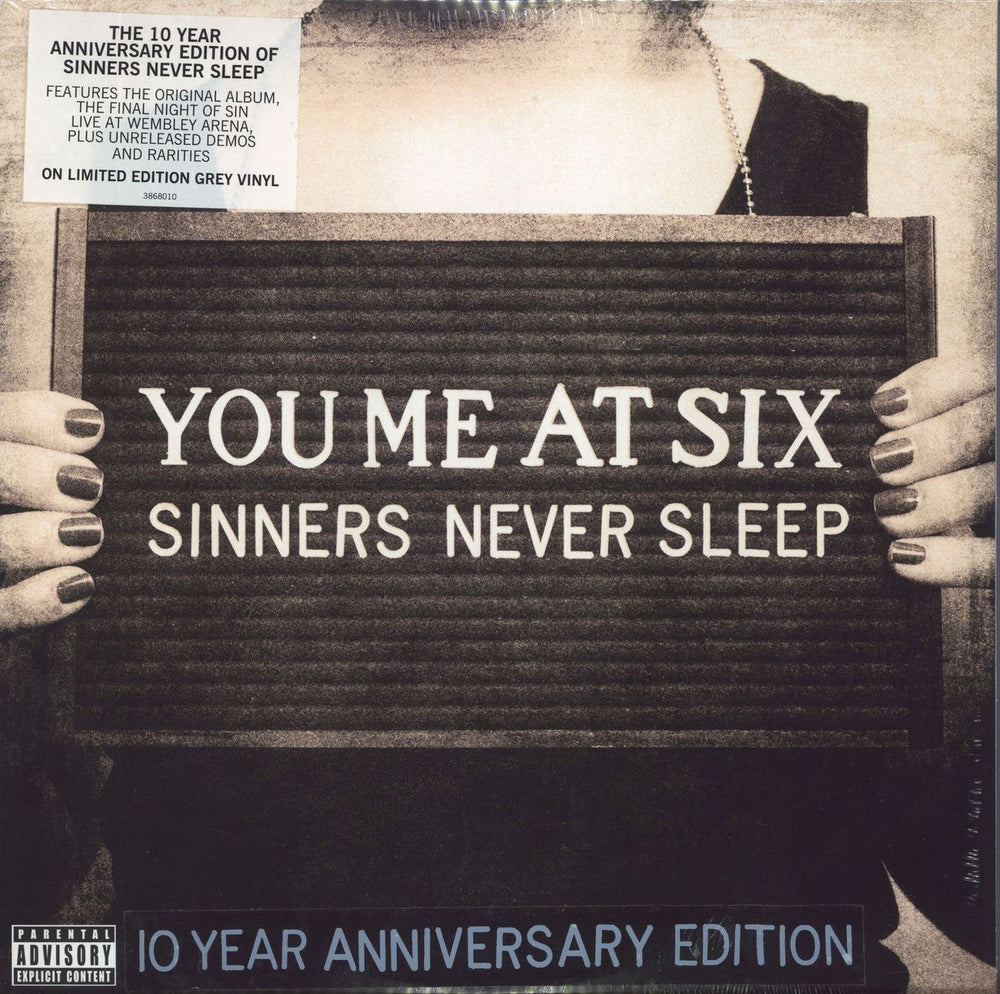 You Me At Six Sinners Never Sleep: 10th Anniversary - Grey Vinyl + Autographed Poster UK 3-LP vinyl record set (Triple LP Album) 3868010