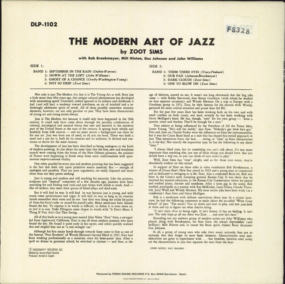 Zoot Sims The Modern Art Of Jazz Spanish vinyl LP album (LP record)